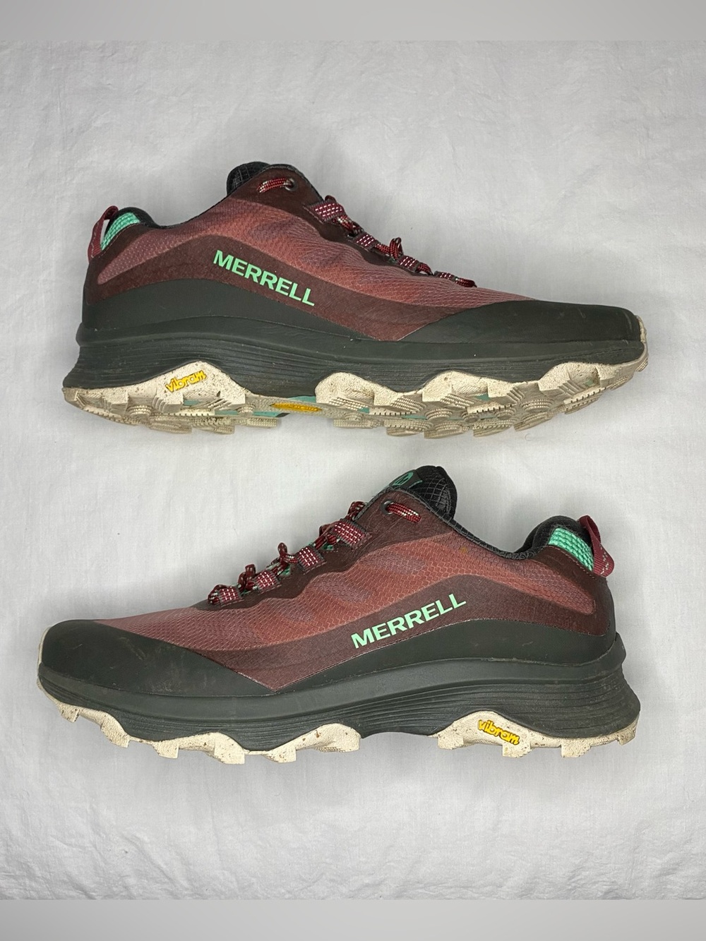 Merrell Shoes Womens 9.5 Burgundy Teal Moab Speed Trail Running Vibram J066858